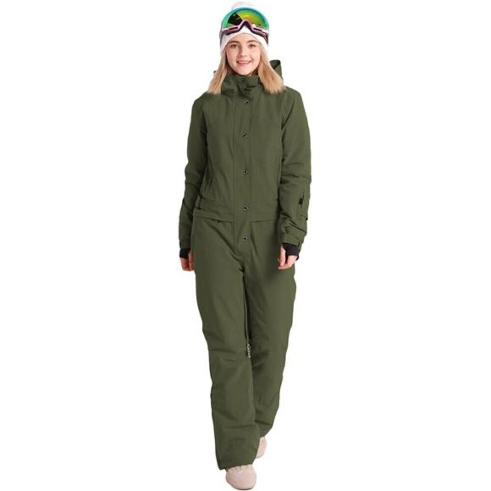 Womens Snowsuit One Pieces Ski Suits Jumpsuits Coveralls Jackets, Olive Green
